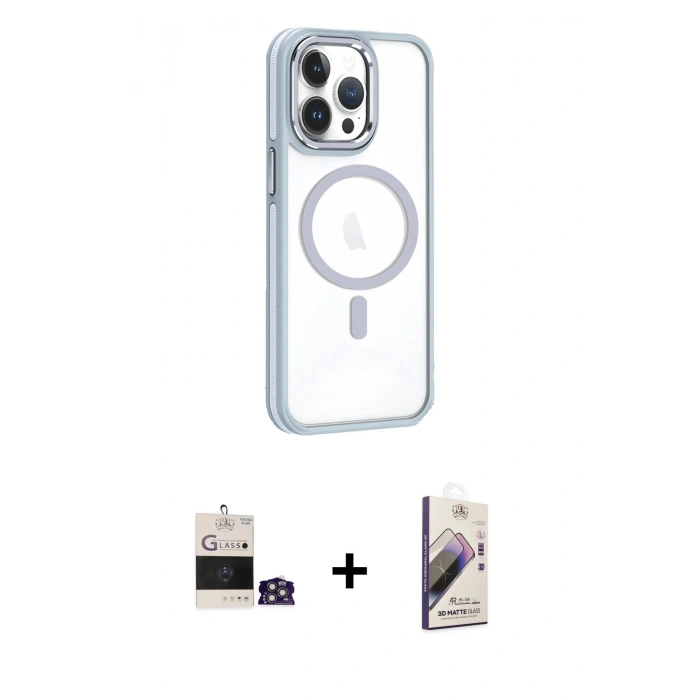 MARSİLYAN™- iPhone 14 Pro Max Kılıf Yörünge Klasik - Siyah Bilvis 3D Mat Cam Ekran Koruyucu + Bilvis Titan Kamera Lens - GS