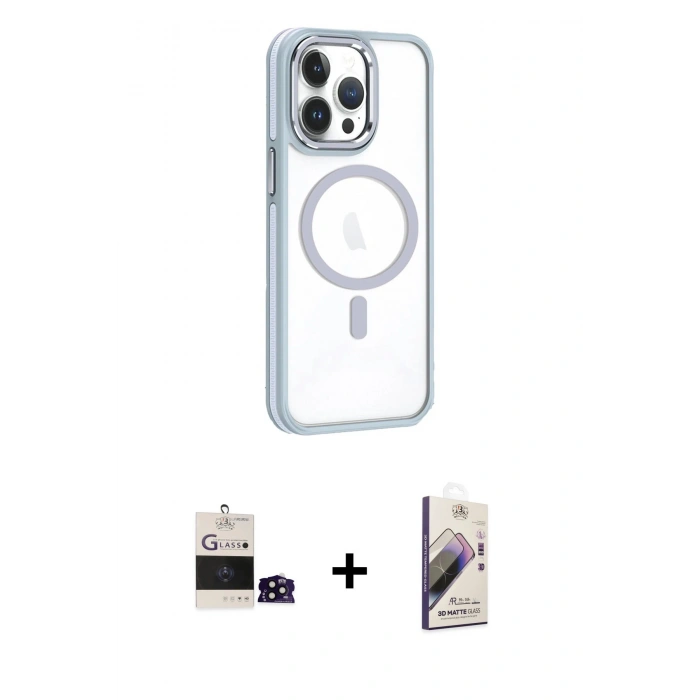 MARSİLYAN™- iPhone 14 Pro Max Kılıf Yörünge Klasik - Siyah Bilvis 3D Mat Cam Ekran Koruyucu + Bilvis Titan Kamera Lens - SH