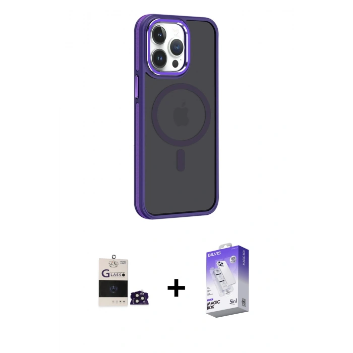 MARSİLYAN™- iPhone 14 Pro Max Kılıf Yörünge Klasik - Siyah Bilvis 5in1 3D Magic Cam Ekran Koruyucu + Bilvis Titan Kamera Lens - DNMR