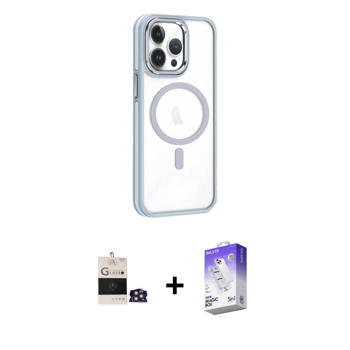 MARSİLYAN™- iPhone 14 Pro Max Kılıf Yörünge Klasik - Siyah Bilvis 5in1 3D Magic Cam Ekran Koruyucu + Gold Bilvis Titan Kamera Lens