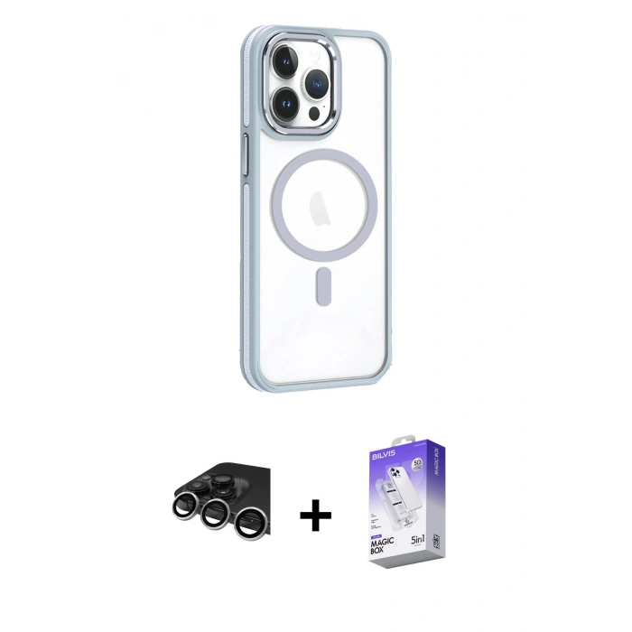 MARSİLYAN™- iPhone 14 Pro Max Kılıf Yörünge Klasik - Siyah Bilvis 5in1 3D Magic Cam Ekran Koruyucu + Raze Metal Kamera Lens - GS