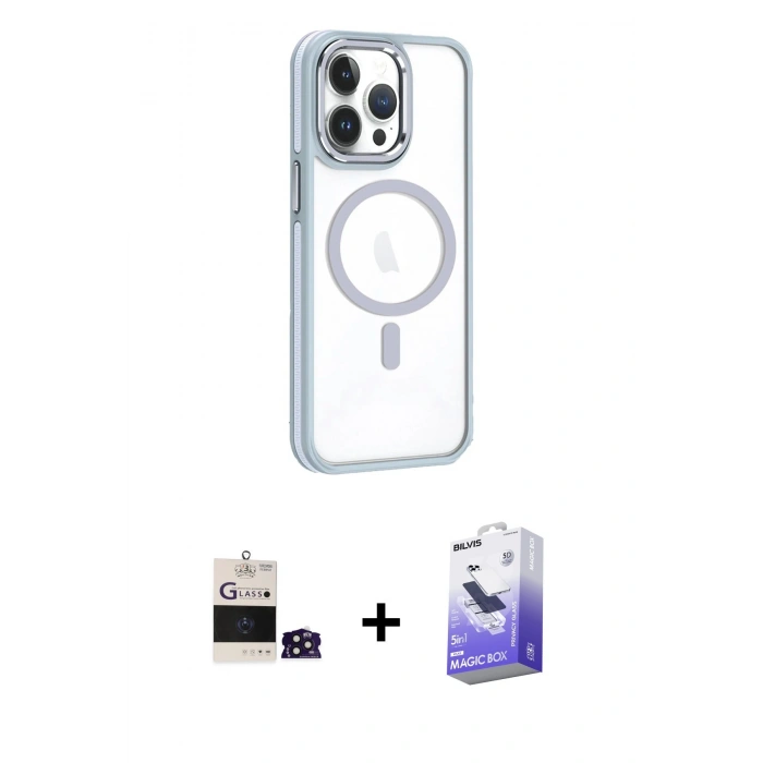 MARSİLYAN™- iPhone 14 Pro Max Kılıf Yörünge Klasik - Siyah Bilvis 5in1 5D Magic Hayalet Cam Ekran Koruyucu + Bilvis Titan Kamera Lens - DNMR