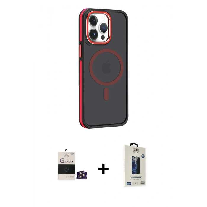 MARSİLYAN™- iPhone 14 Pro Max Kılıf Yörünge Klasik - Siyah Bilvis Hayalet Cam Ekran Koruyucu + Bilvis Titan Kamera Lens - GD
