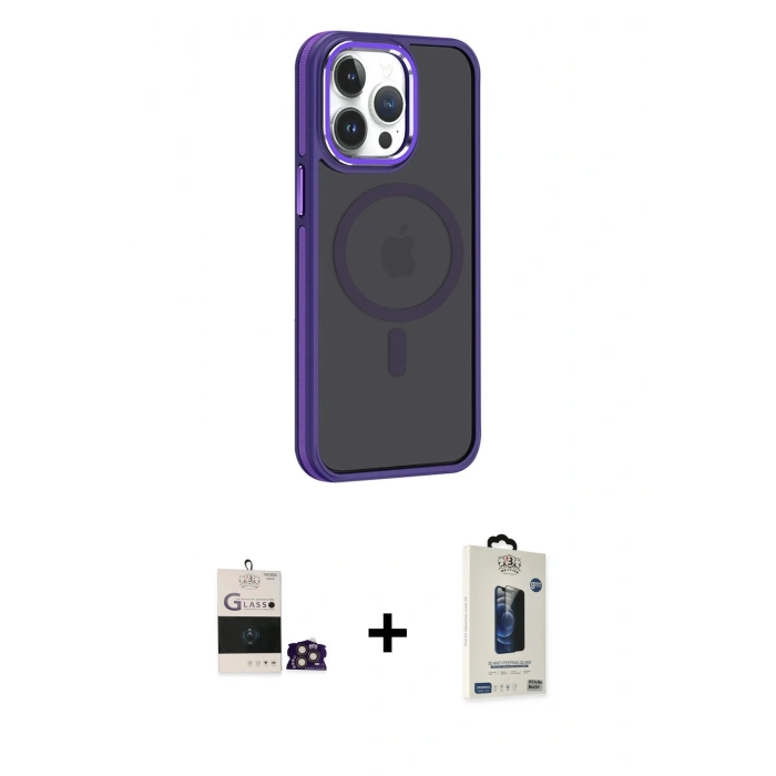 MARSİLYAN™- iPhone 14 Pro Max Kılıf Yörünge Klasik - Siyah Bilvis Hayalet Cam Ekran Koruyucu + Bilvis Titan Kamera Lens - GD
