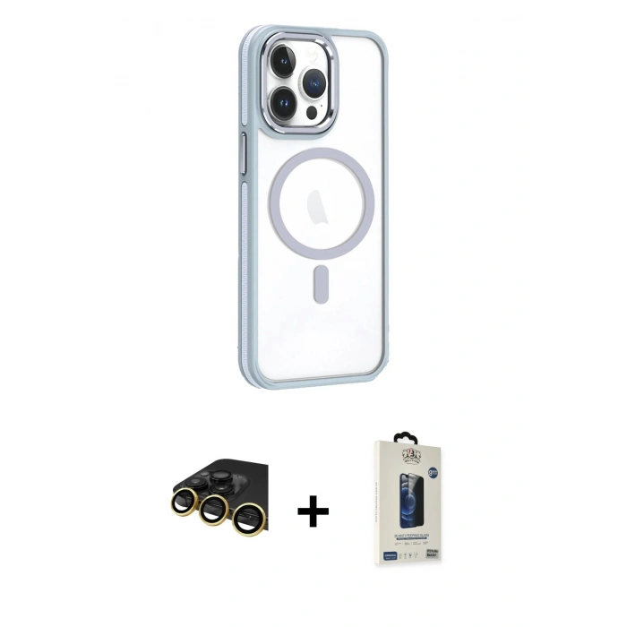 MARSİLYAN™- iPhone 14 Pro Max Kılıf Yörünge Klasik - Siyah Bilvis Hayalet Cam Ekran Koruyucu + Raze Metal Kamera Lens - GD