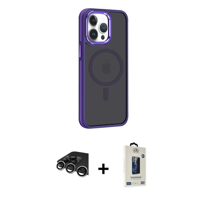 MARSİLYAN™- iPhone 14 Pro Max Kılıf Yörünge Klasik - Siyah Bilvis Hayalet Cam Ekran Koruyucu + Raze Metal Kamera Lens - GS