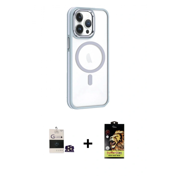 MARSİLYAN™- iPhone 14 Pro Max Kılıf Yörünge Klasik - Siyah Buffer Cam Ekran Koruyucu + Bilvis Titan Kamera Lens - GD
