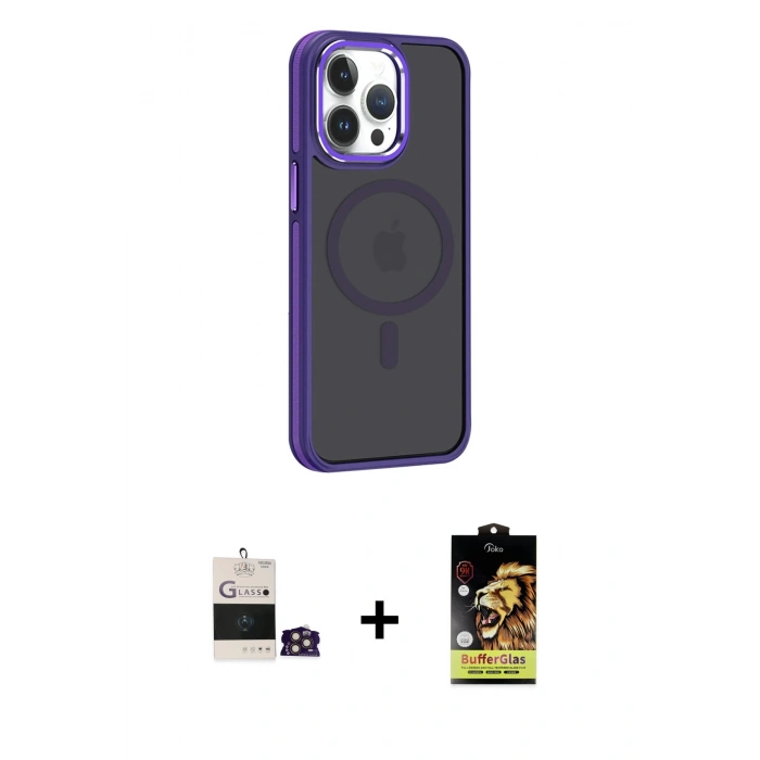 MARSİLYAN™- iPhone 14 Pro Max Kılıf Yörünge Klasik - Siyah Buffer Cam Ekran Koruyucu + Bilvis Titan Kamera Lens - GD