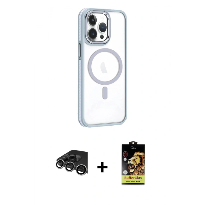 MARSİLYAN™- iPhone 14 Pro Max Kılıf Yörünge Klasik - Siyah Buffer Cam Ekran Koruyucu + Raze Metal Kamera Lens - GS