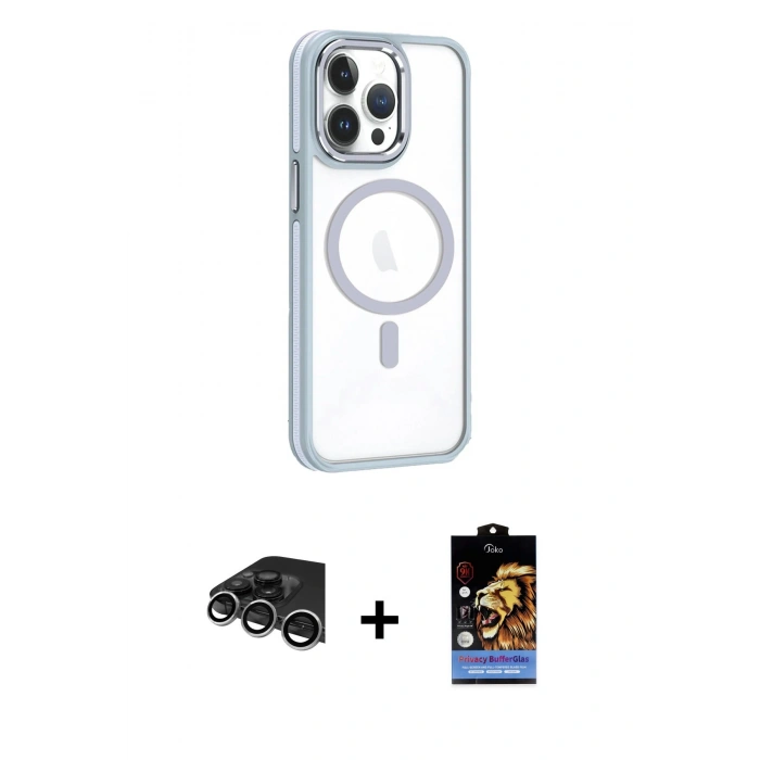 MARSİLYAN™- iPhone 14 Pro Max Kılıf Yörünge Klasik - Siyah Buffer Hayalet Cam Ekran Koruyucu + Raze Metal Kamera Lens - GS