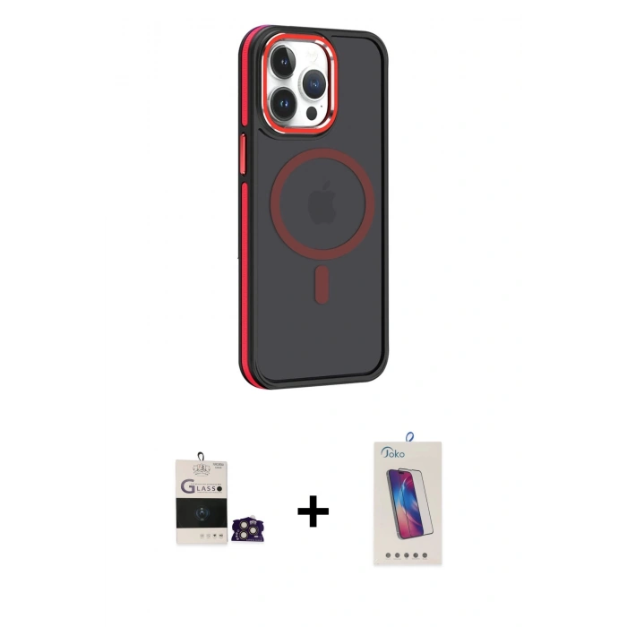 MARSİLYAN™- iPhone 14 Pro Max Kılıf Yörünge Klasik - Siyah Joko 5D Cam + Bilvis Titan Kamera Lens - GD
