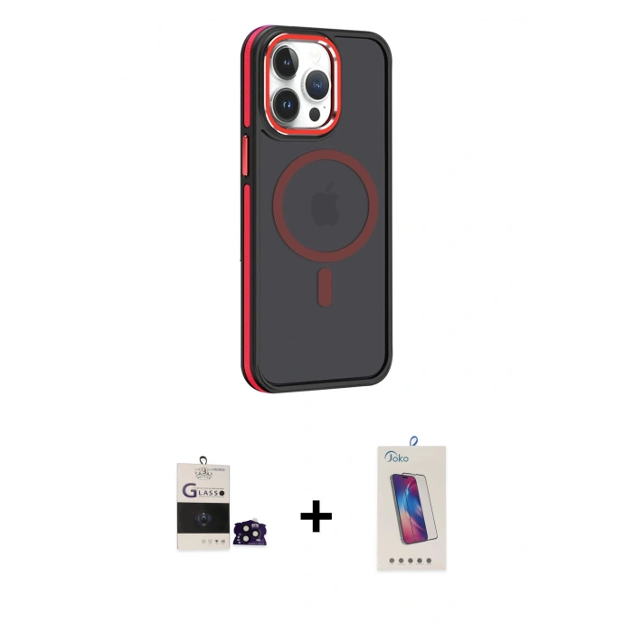 MARSİLYAN™- iPhone 14 Pro Max Kılıf Yörünge Klasik - Siyah Joko 5D Cam + Bilvis Titan Kamera Lens - SH