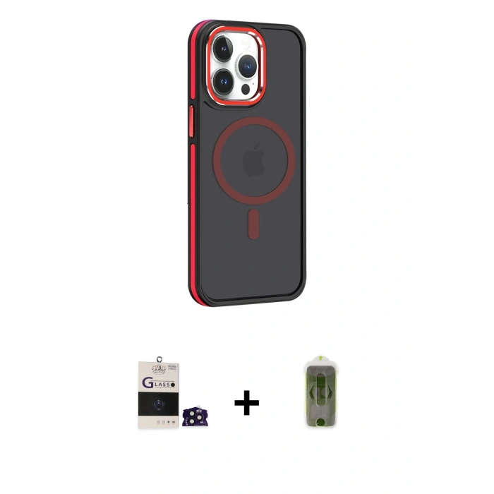 MARSİLYAN™- iPhone 14 Pro Max Kılıf Yörünge Klasik - Siyah Joko Magic 5D Hayalet Cam + Bilvis Titan Kamera Lens - DNMR