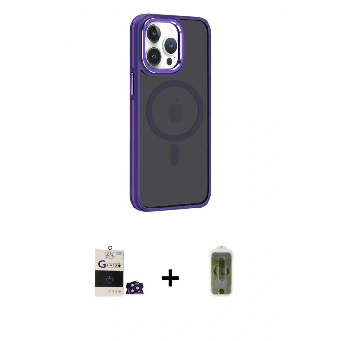 MARSİLYAN™- iPhone 14 Pro Max Kılıf Yörünge Klasik - Siyah Joko Magic 5D Hayalet Cam + Bilvis Titan Kamera Lens - DNMR