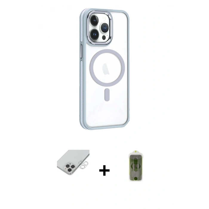 MARSİLYAN™- iPhone 14 Pro Max Kılıf Yörünge Klasik - Siyah Joko Magic 5D Hayalet Cam + Gümüş Band Metal Kamera Lens