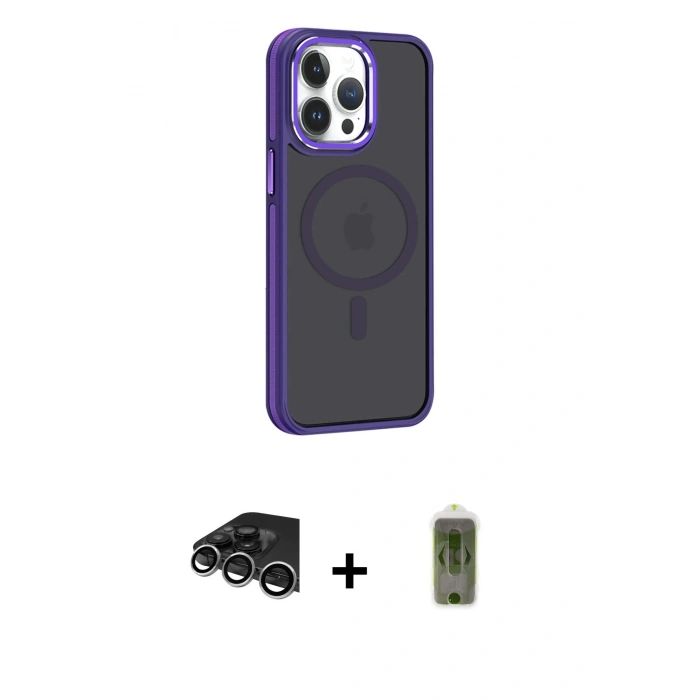MARSİLYAN™- iPhone 14 Pro Max Kılıf Yörünge Klasik - Siyah Joko Magic 5D Hayalet Cam + Raze Metal Kamera Lens - GS