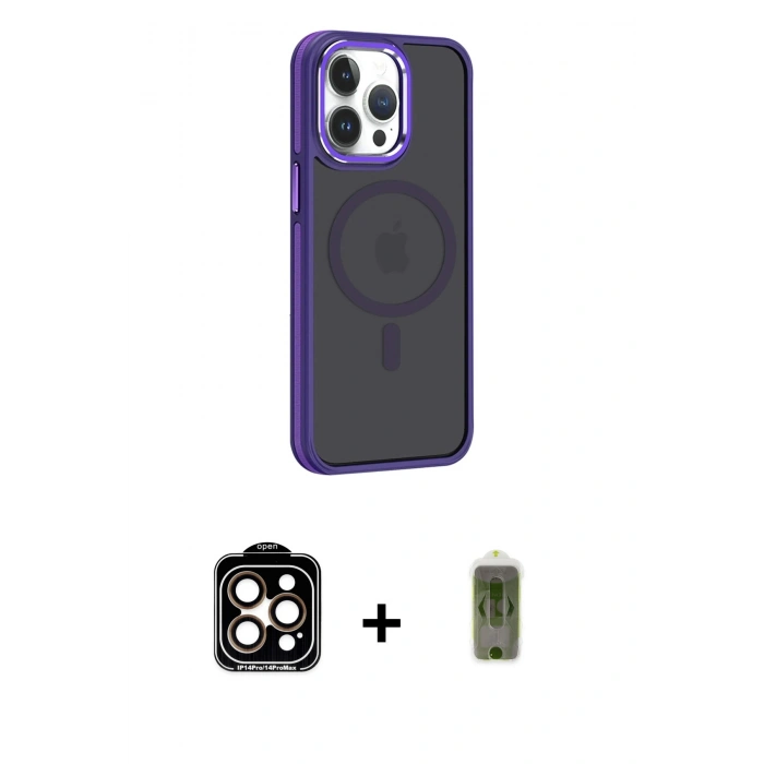 MARSİLYAN™- iPhone 14 Pro Max Kılıf Yörünge Klasik - Siyah Joko Magic 5D Hayalet Cam + PVD Metal Kamera Lens - TU