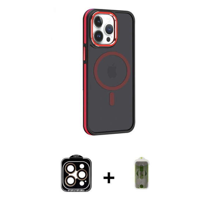 MARSİLYAN™- iPhone 14 Pro Max Kılıf Yörünge Klasik - Siyah Joko Magic 5D Hayalet Cam + PVD Metal Kamera Lens - TU