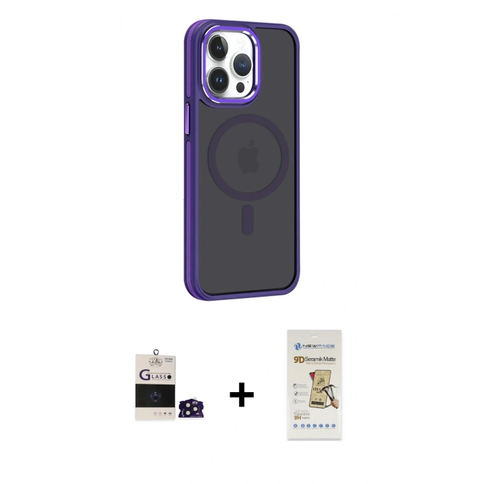 MARSİLYAN™- iPhone 14 Pro Max Kılıf Yörünge Klasik - Siyah Mat Seramik Nano Ekran Koruyucu + Bilvis Titan Kamera Lens - DNMR