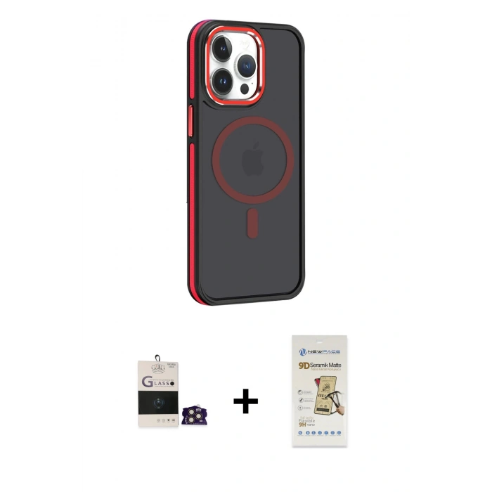 MARSİLYAN™- iPhone 14 Pro Max Kılıf Yörünge Klasik - Siyah Mat Seramik Nano Ekran Koruyucu + Bilvis Titan Kamera Lens - GD