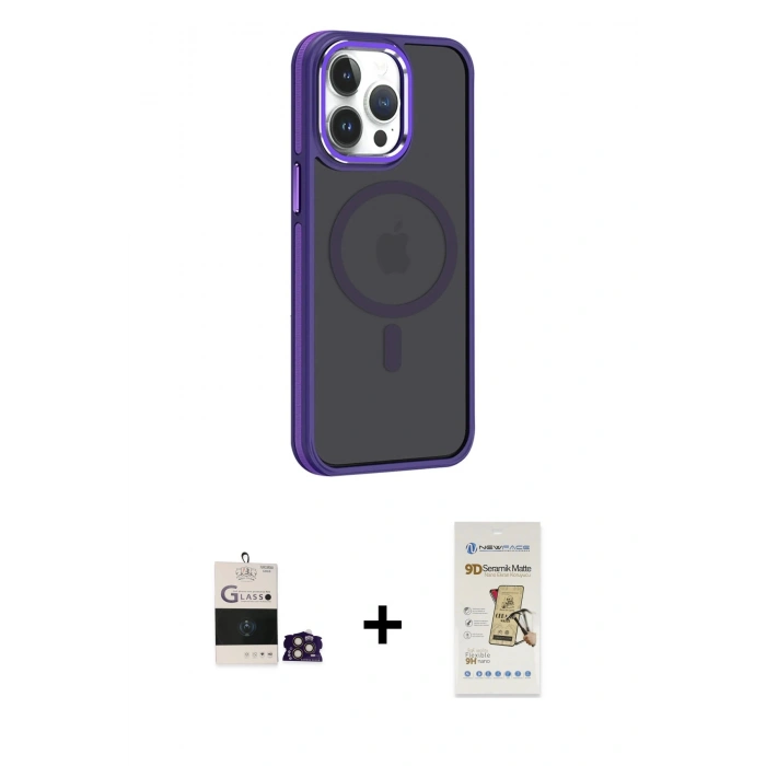 MARSİLYAN™- iPhone 14 Pro Max Kılıf Yörünge Klasik - Siyah Mat Seramik Nano Ekran Koruyucu + Bilvis Titan Kamera Lens - GD