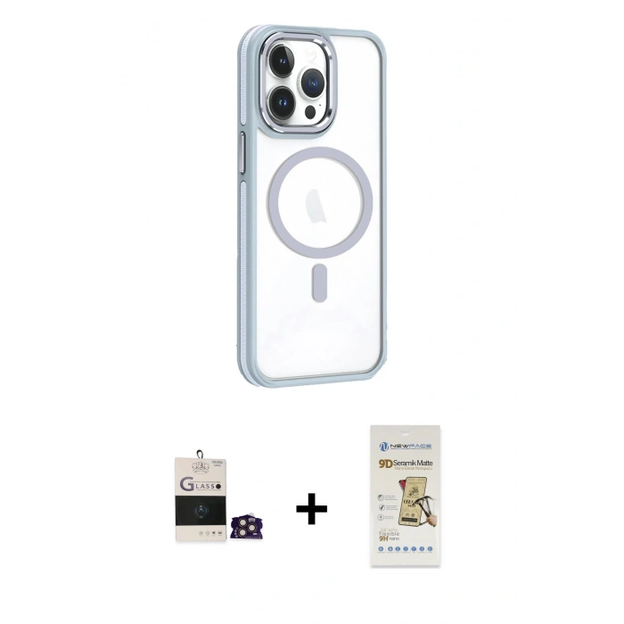 MARSİLYAN™- iPhone 14 Pro Max Kılıf Yörünge Klasik - Siyah Mat Seramik Nano Ekran Koruyucu + Bilvis Titan Kamera Lens - GD