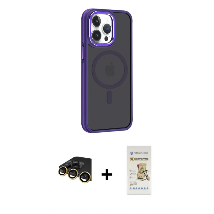 MARSİLYAN™- iPhone 14 Pro Max Kılıf Yörünge Klasik - Siyah Mat Seramik Nano Ekran Koruyucu + Raze Metal Kamera Lens - GD