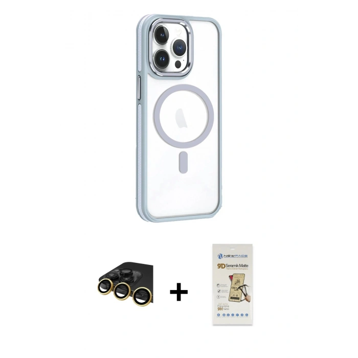 MARSİLYAN™- iPhone 14 Pro Max Kılıf Yörünge Klasik - Siyah Mat Seramik Nano Ekran Koruyucu + Raze Metal Kamera Lens - GD