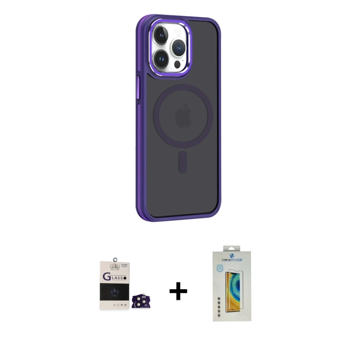 MARSİLYAN™- iPhone 14 Pro Max Kılıf Yörünge Klasik - Siyah Polymer Nano Ekran Koruyucu + Bilvis Titan Kamera Lens - DNMR