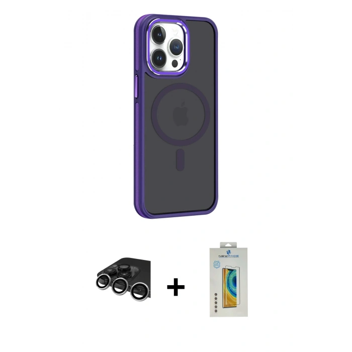 MARSİLYAN™- iPhone 14 Pro Max Kılıf Yörünge Klasik - Siyah Polymer Nano Ekran Koruyucu + Raze Metal Kamera Lens - GS