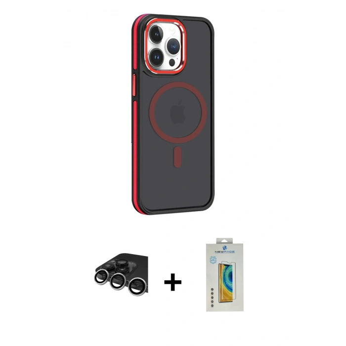 MARSİLYAN™- iPhone 14 Pro Max Kılıf Yörünge Klasik - Siyah Polymer Nano Ekran Koruyucu + Raze Metal Kamera Lens - GS