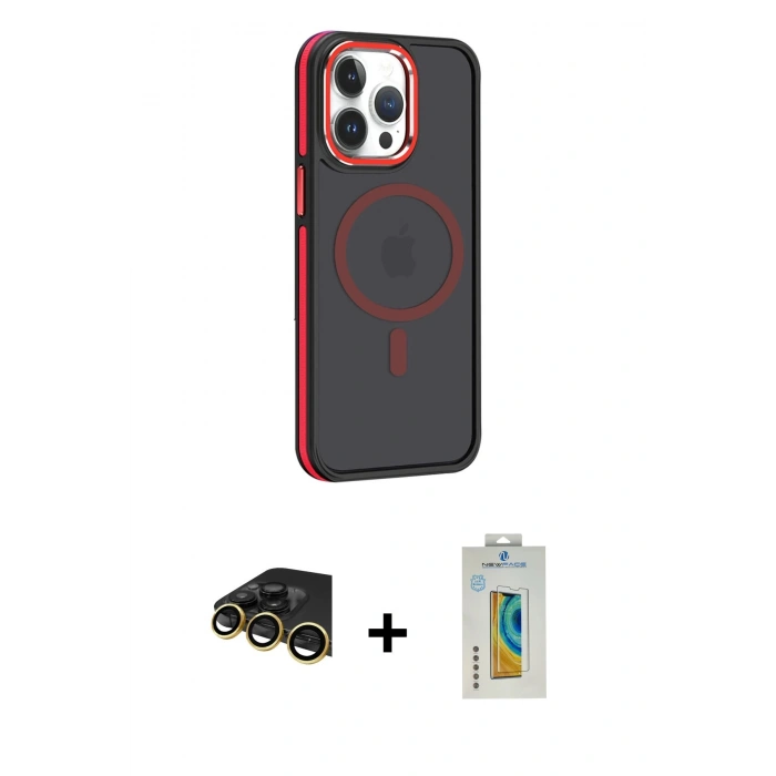 MARSİLYAN™- iPhone 14 Pro Max Kılıf Yörünge Klasik - Siyah Polymer Nano Ekran Koruyucu + Raze Metal Kamera Lens - GD