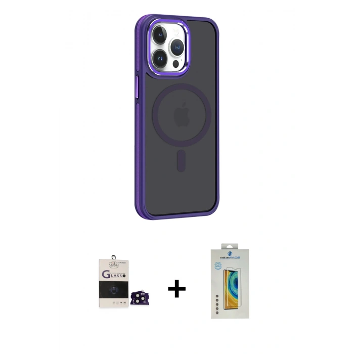 MARSİLYAN™- iPhone 14 Pro Max Kılıf Yörünge Klasik - Siyah Polymer Nano Ekran Koruyucu + Bilvis Titan Kamera Lens - SH
