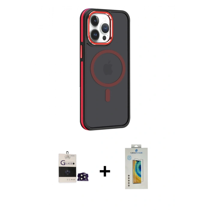 MARSİLYAN™- iPhone 14 Pro Max Kılıf Yörünge Klasik - Siyah Polymer Nano Ekran Koruyucu + Bilvis Titan Kamera Lens - SH