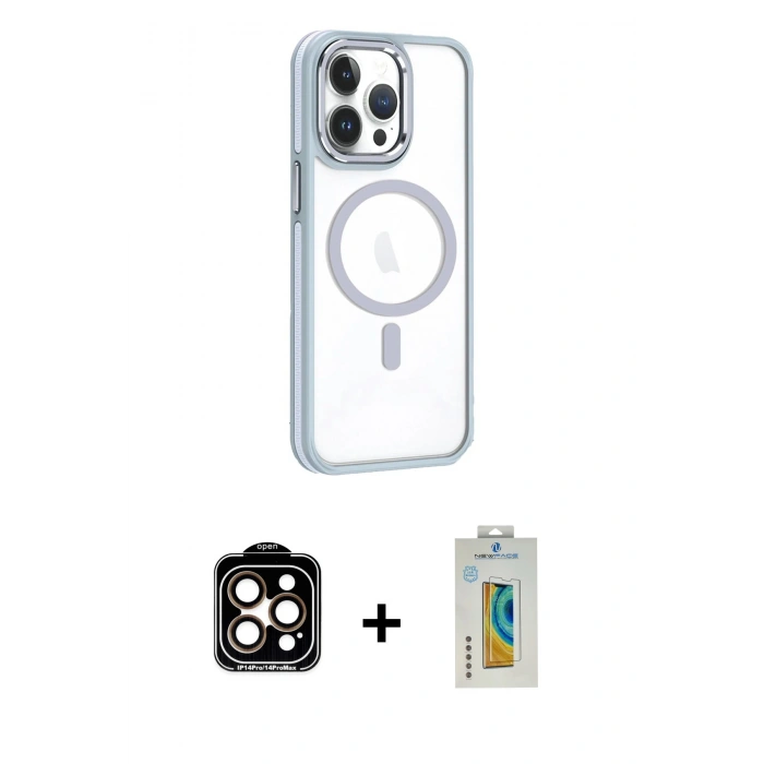 MARSİLYAN™- iPhone 14 Pro Max Kılıf Yörünge Klasik - Siyah Polymer Nano Ekran Koruyucu + PVD Metal Kamera Lens - TU