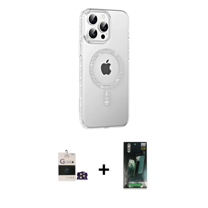MARSİLYAN™- iPhone 14 Pro Max Kılıf Yörünge Koleksiyonu - Şeffaf 360 Full Body Arka Koruyucu + Bilvis Titan Kamera Lens - GD