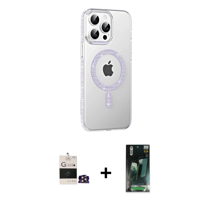 MARSİLYAN™- iPhone 14 Pro Max Kılıf Yörünge Koleksiyonu - Şeffaf 360 Full Body Arka Koruyucu + Bilvis Titan Kamera Lens - GD