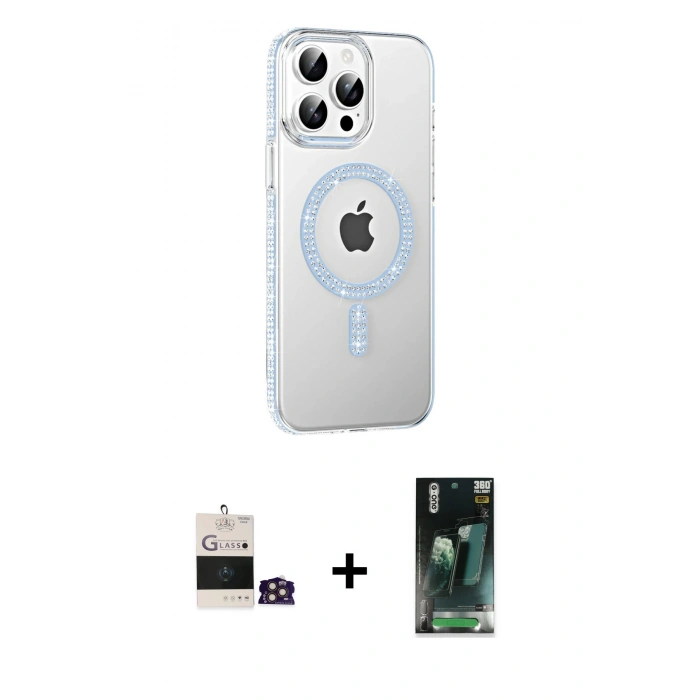 MARSİLYAN™- iPhone 14 Pro Max Kılıf Yörünge Koleksiyonu - Şeffaf 360 Full Body Arka Koruyucu + Bilvis Titan Kamera Lens - GD