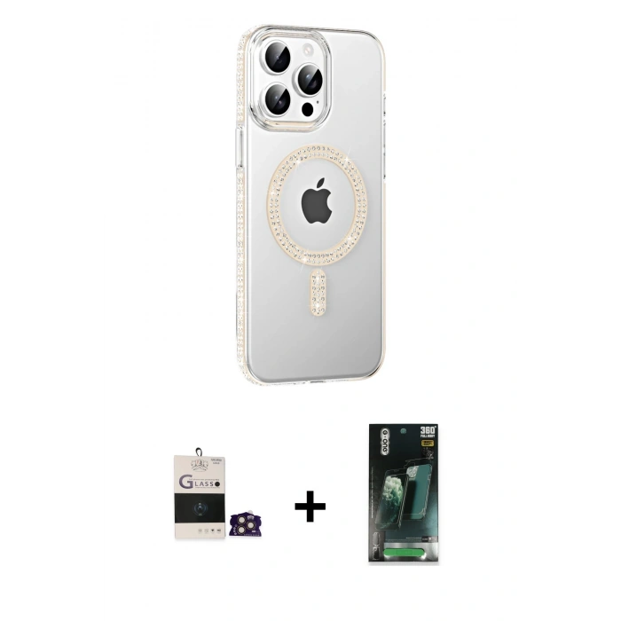 MARSİLYAN™- iPhone 14 Pro Max Kılıf Yörünge Koleksiyonu - Şeffaf 360 Full Body Arka Koruyucu + Bilvis Titan Kamera Lens - GD