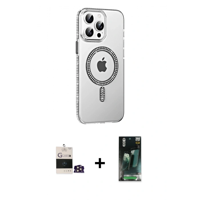 MARSİLYAN™- iPhone 14 Pro Max Kılıf Yörünge Koleksiyonu - Şeffaf 360 Full Body Arka Koruyucu + Bilvis Titan Kamera Lens - GD