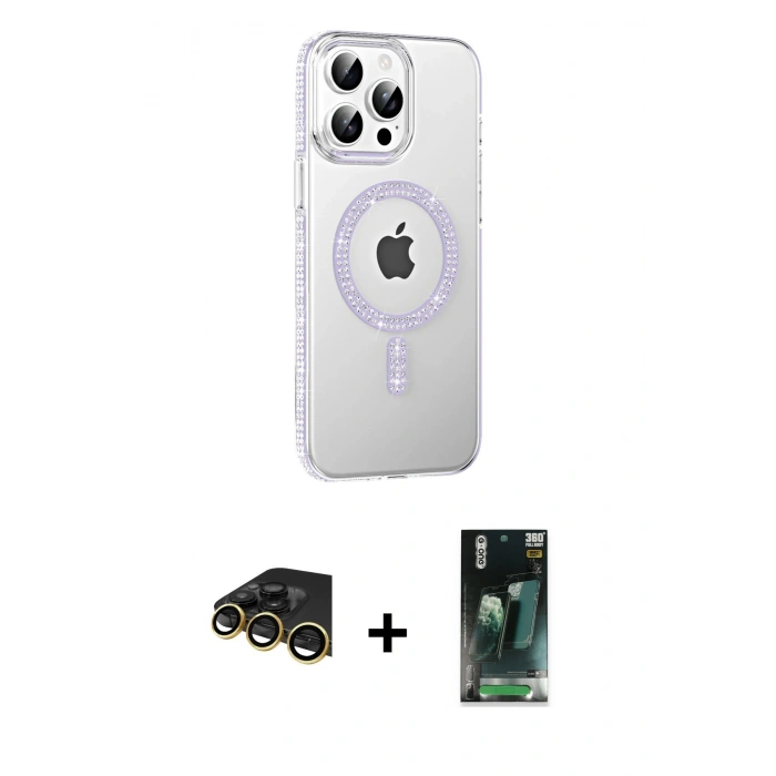 MARSİLYAN™- iPhone 14 Pro Max Kılıf Yörünge Koleksiyonu - Şeffaf 360 Full Body Arka Koruyucu + Raze Metal Kamera Lens - GD