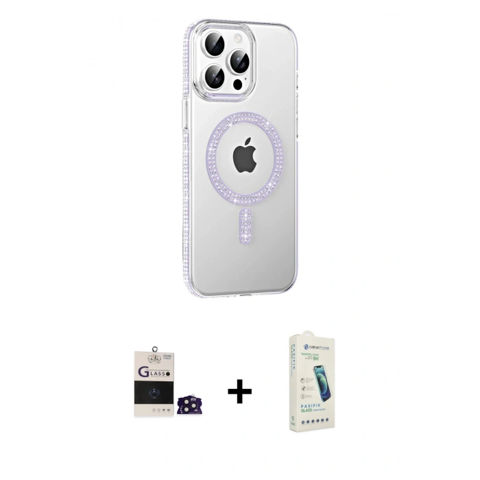 MARSİLYAN™- iPhone 14 Pro Max Kılıf Yörünge Koleksiyonu - Şeffaf Pasifik Cam Ekran Koruyucu + Bilvis Titan Kamera Lens - DNMR