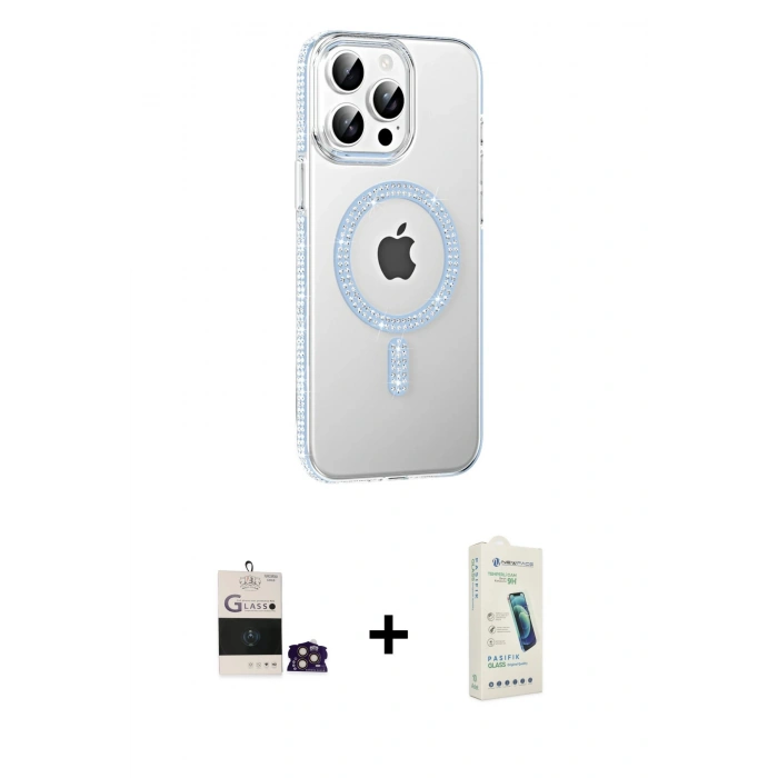 MARSİLYAN™- iPhone 14 Pro Max Kılıf Yörünge Koleksiyonu - Şeffaf Pasifik Cam Ekran Koruyucu + Bilvis Titan Kamera Lens - GD