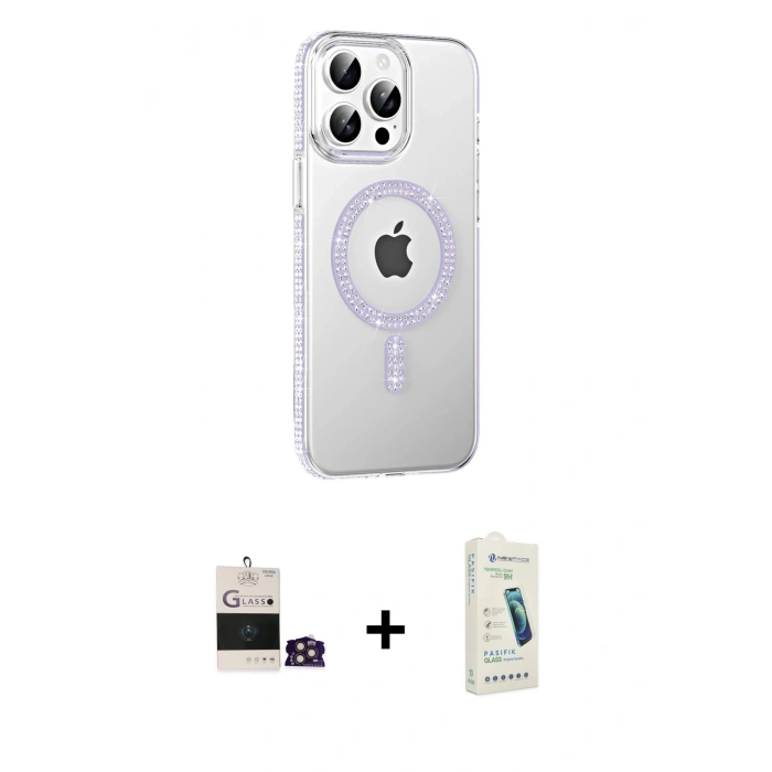 MARSİLYAN™- iPhone 14 Pro Max Kılıf Yörünge Koleksiyonu - Şeffaf Pasifik Cam Ekran Koruyucu + Bilvis Titan Kamera Lens - GD