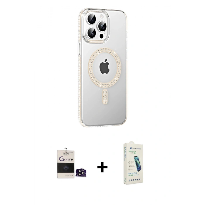 MARSİLYAN™- iPhone 14 Pro Max Kılıf Yörünge Koleksiyonu - Şeffaf Pasifik Cam Ekran Koruyucu + Bilvis Titan Kamera Lens - SH