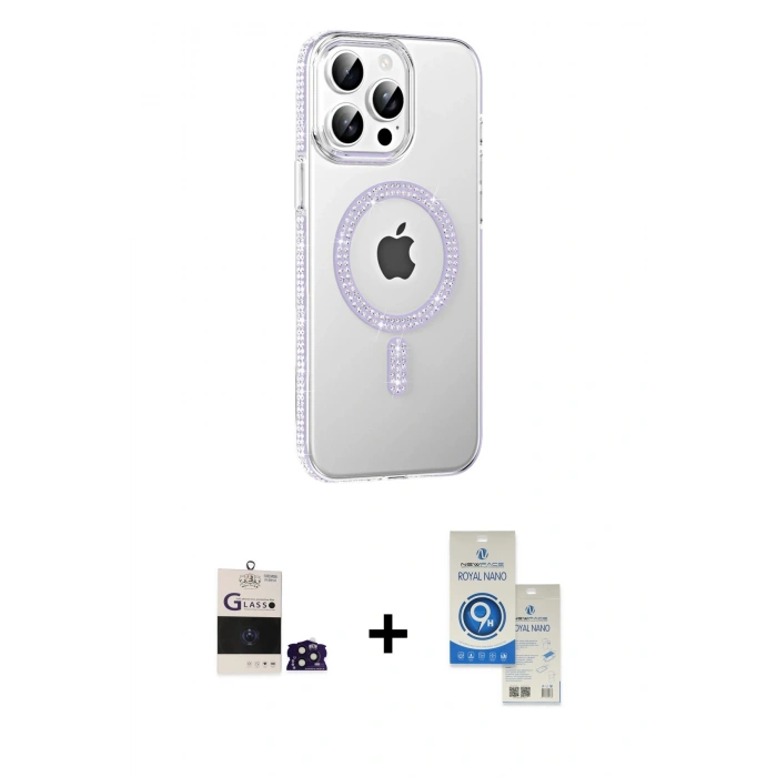MARSİLYAN™- iPhone 14 Pro Max Kılıf Yörünge Koleksiyonu - Şeffaf Royal Nano Ekran Koruyucu + Bilvis Titan Kamera Lens - DNMR