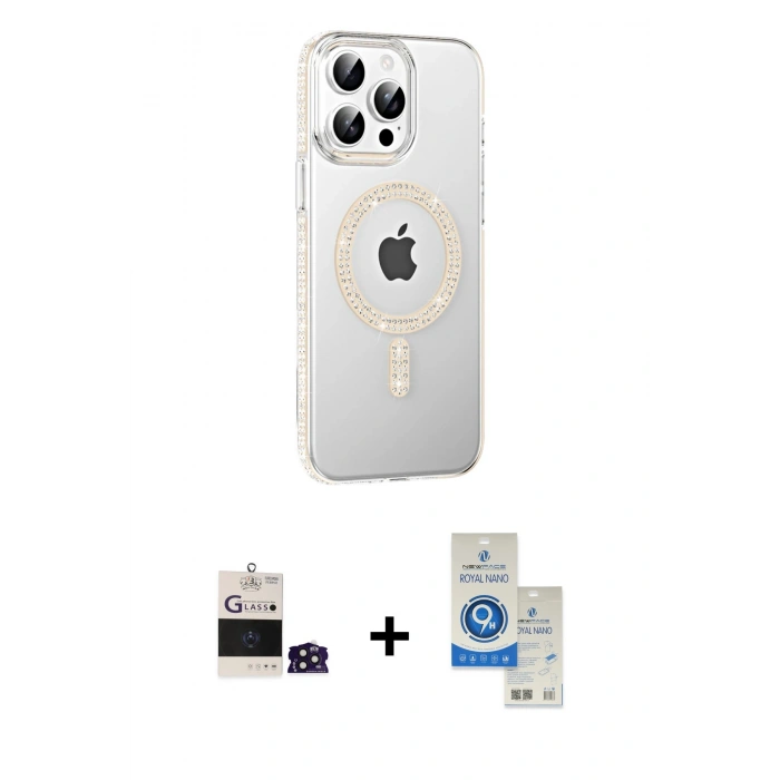 MARSİLYAN™- iPhone 14 Pro Max Kılıf Yörünge Koleksiyonu - Şeffaf Royal Nano Ekran Koruyucu + Bilvis Titan Kamera Lens - DNMR