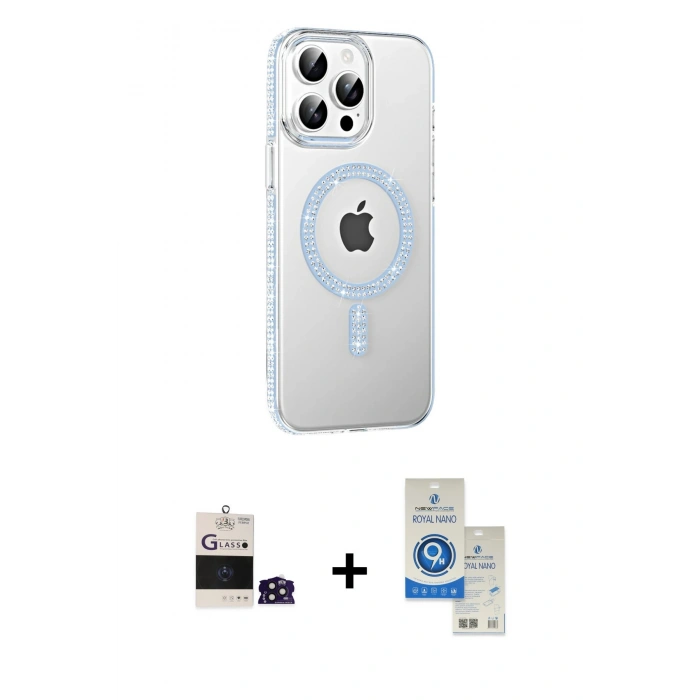 MARSİLYAN™- iPhone 14 Pro Max Kılıf Yörünge Koleksiyonu - Şeffaf Royal Nano Ekran Koruyucu + Bilvis Titan Kamera Lens - DNMR