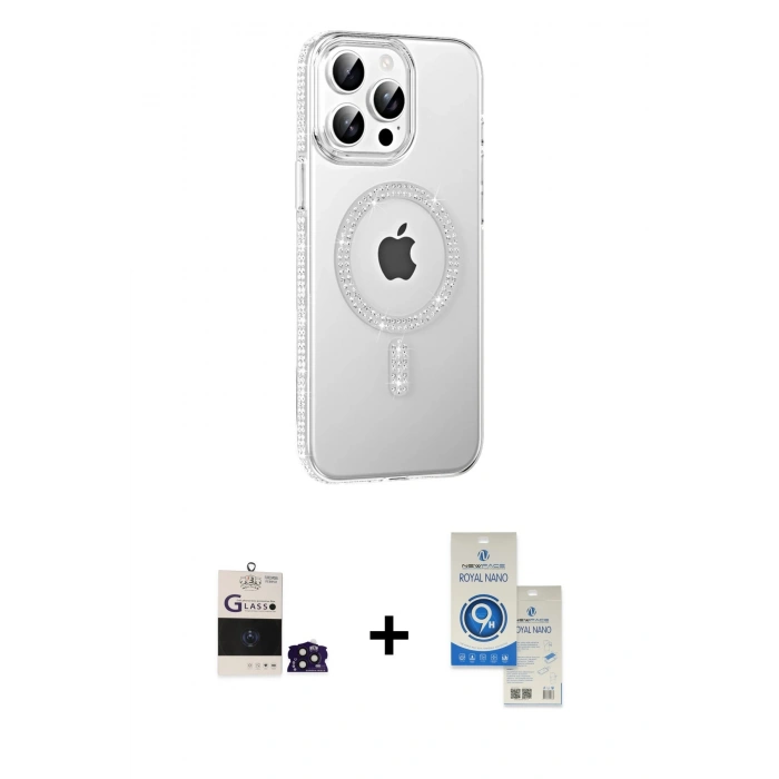 MARSİLYAN™- iPhone 14 Pro Max Kılıf Yörünge Koleksiyonu - Şeffaf Royal Nano Ekran Koruyucu + Bilvis Titan Kamera Lens - DNMR