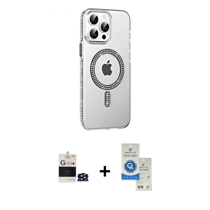 MARSİLYAN™- iPhone 14 Pro Max Kılıf Yörünge Koleksiyonu - Şeffaf Royal Nano Ekran Koruyucu + Bilvis Titan Kamera Lens - DNMR